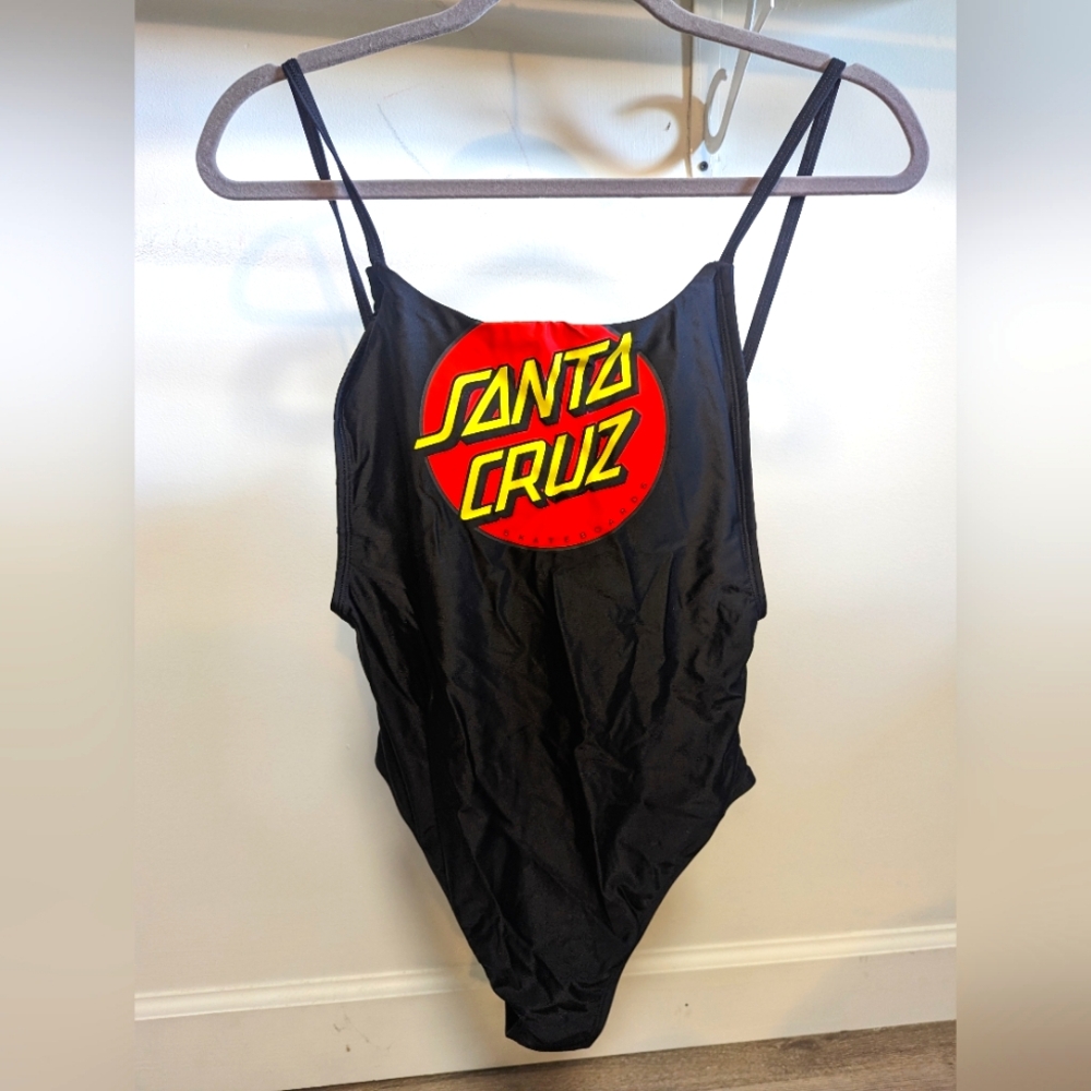 Santa Cruz Skateboards Black One Piece Swimsuit Women's Medium